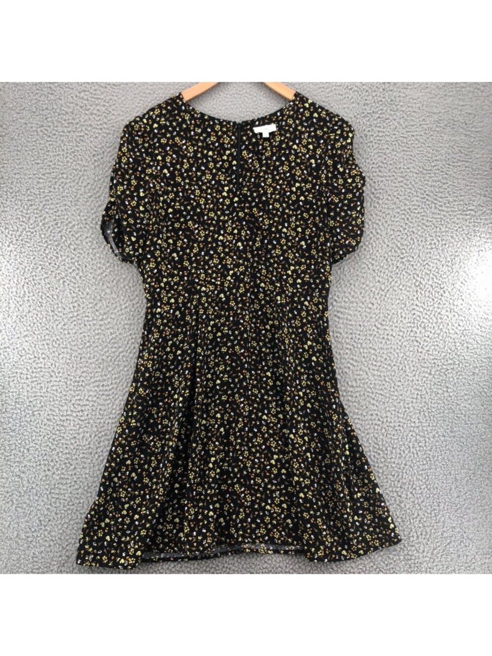 A Loves A Dress Womens Large Black Floral Above Knee Surplice V Neck Faux Wrap